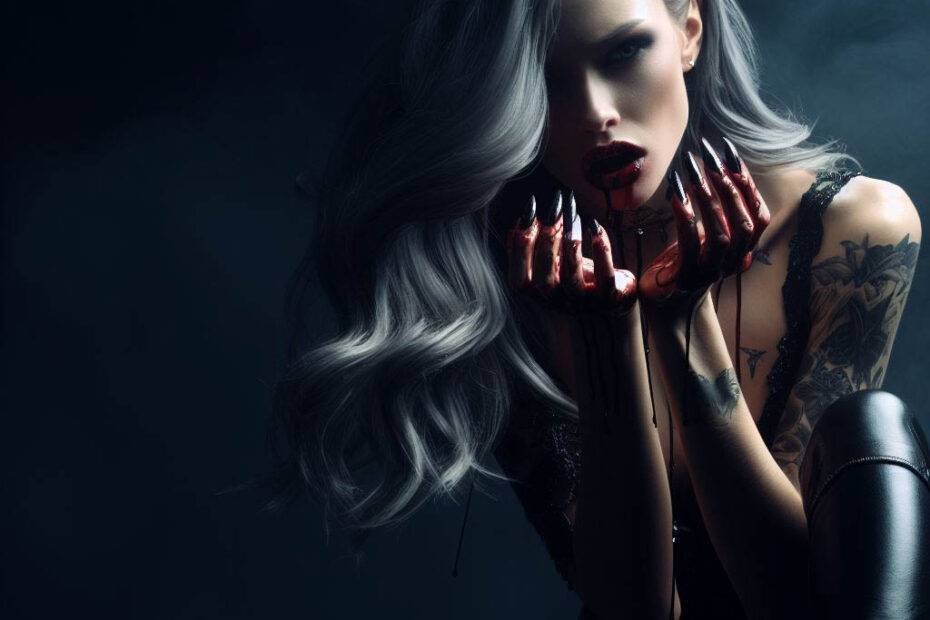 group of vampires, wearing leather leggings, sneakers, full portrait, halloween style background, haunted mansion (1)