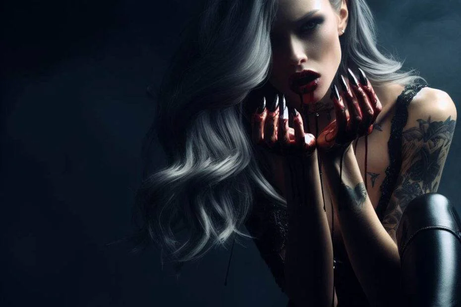 group of vampires, wearing leather leggings, sneakers, full portrait, halloween style background, haunted mansion (1)