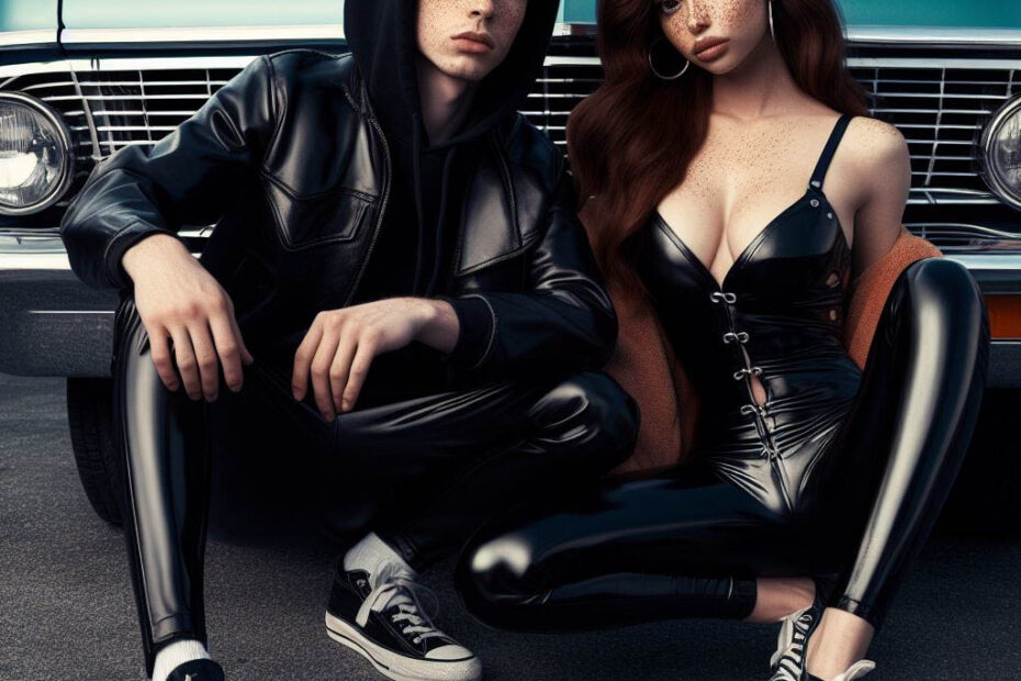 guy and woman, leather leggings, low rider, posing, couple, freckles, art, digital, 3d ai, danny legging, dannylegging (3)