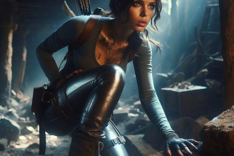 Tomb raider, lara croft, searching ruins, wearing shiny leggings 3